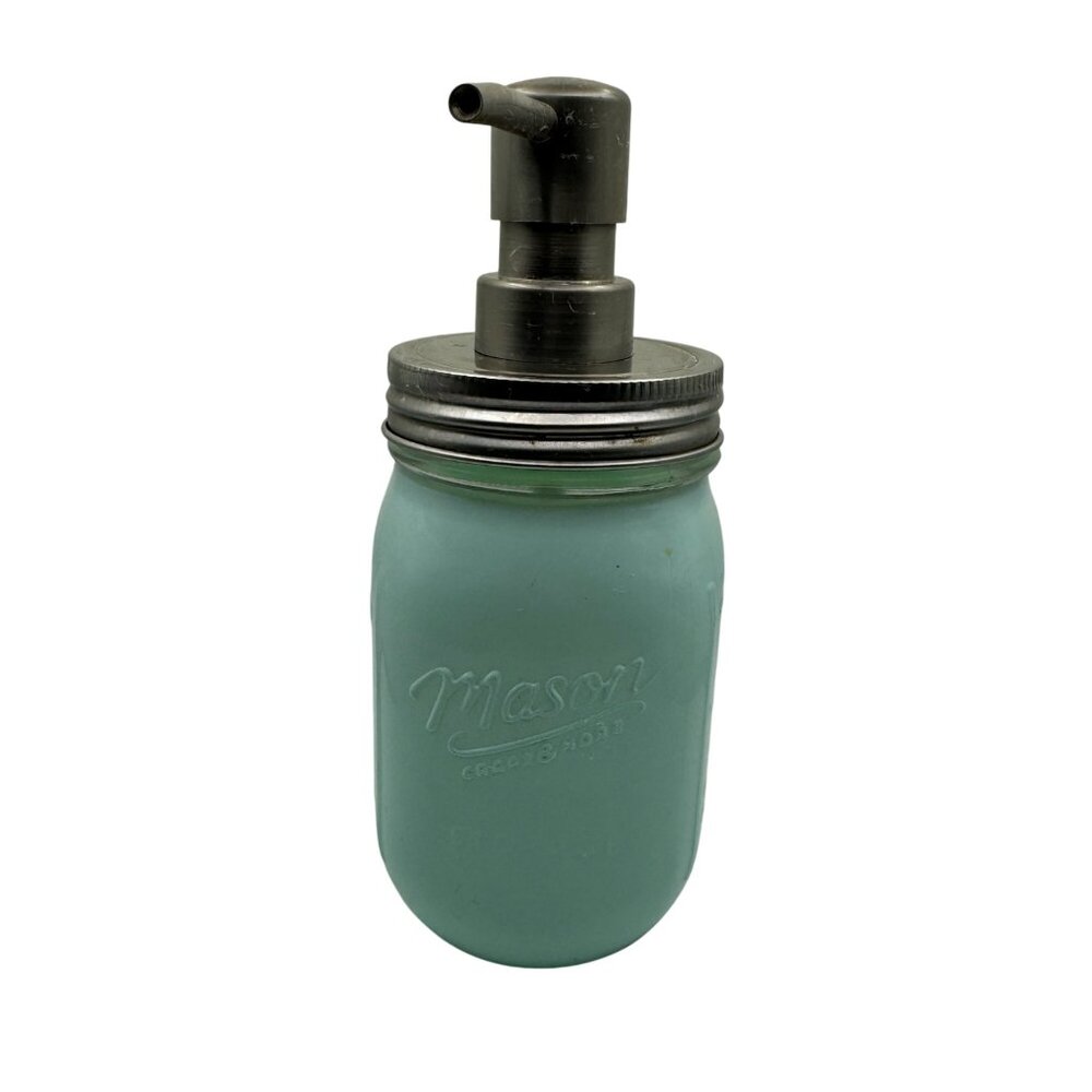 Mason Jar Soap Dispenser 16 Oz Light Green Glass With Stainless Steel Pump